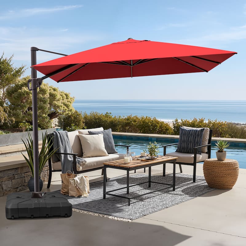 Outdoor 9 x 10.5 FT Patio Umbrella Cantilever-Offset Umbrella with Weighted Base - Red