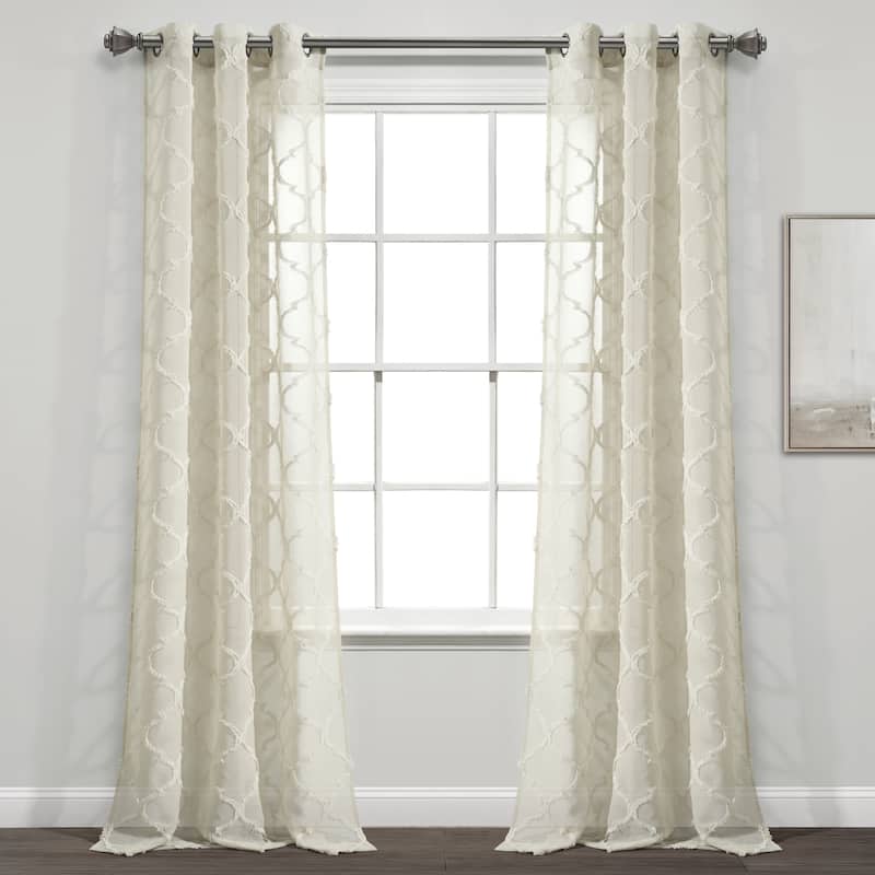 Lush Decor Avon Trellis Grommet Sheer Window Curtain Panel Pair - 38"wx84"l - Neutral