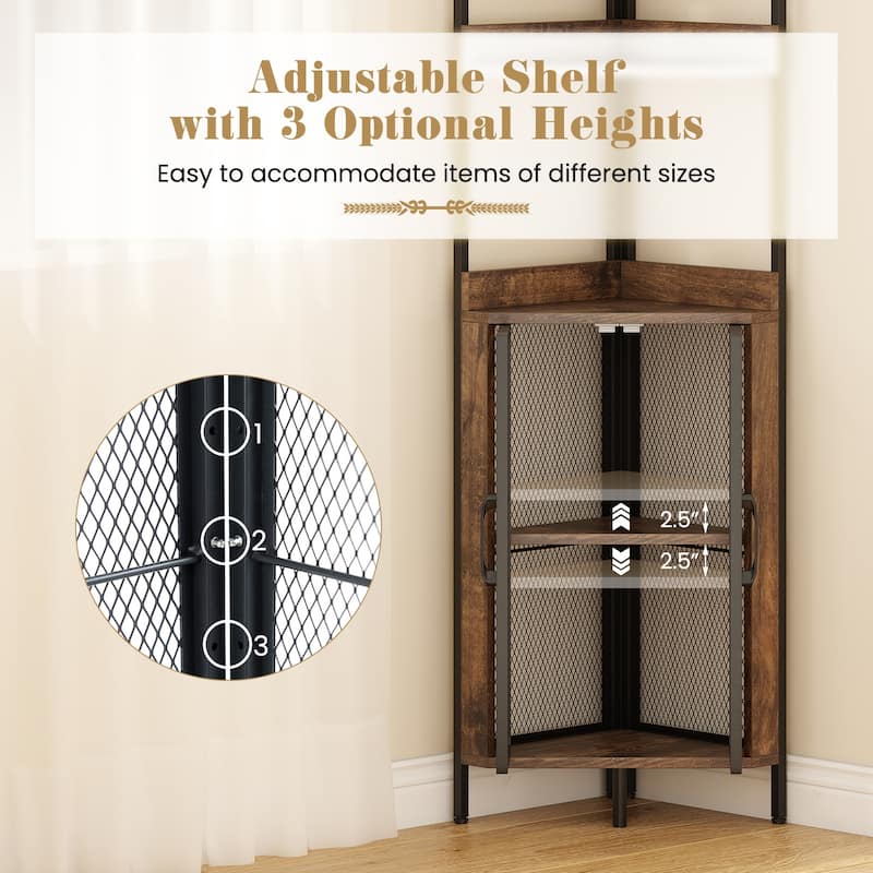 Gymax 6-Tier Corner Shelf 67'' Tall Corner Bookshelf w/Cabinet &