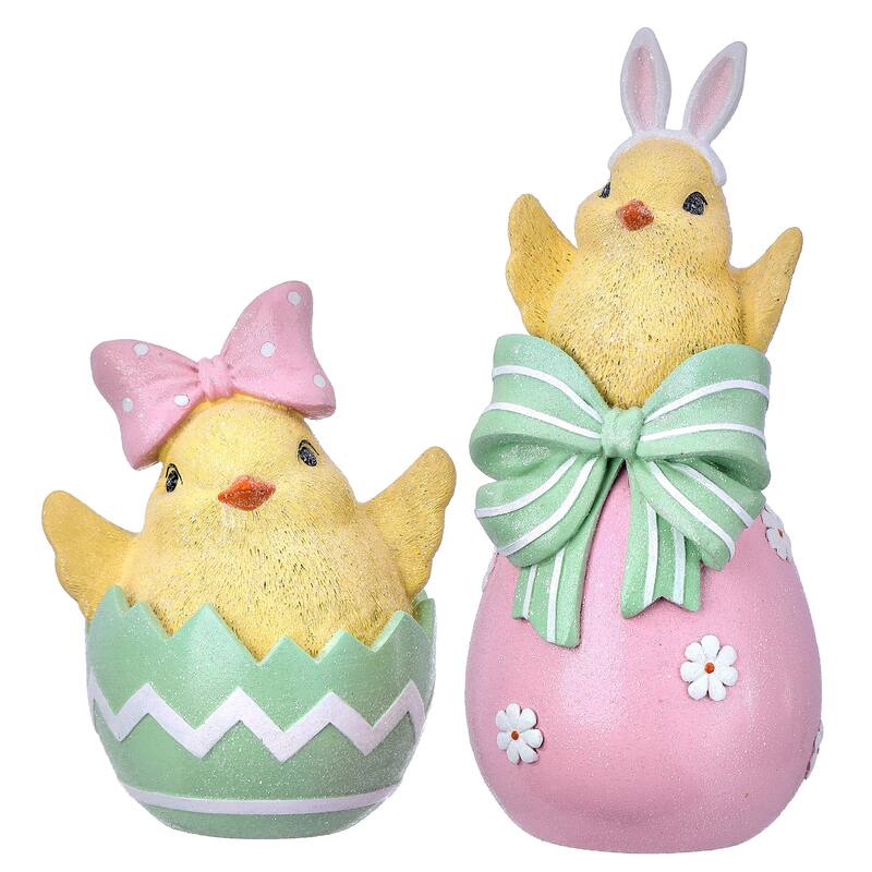 6-9" Resin Chick On Egg Set of 2