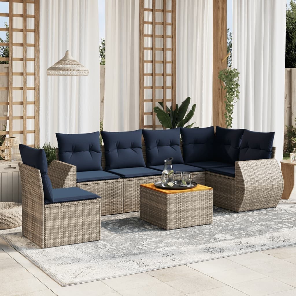 vidaXL 7 Piece Patio Sofa Set with Cushions Gray Poly Rattan
