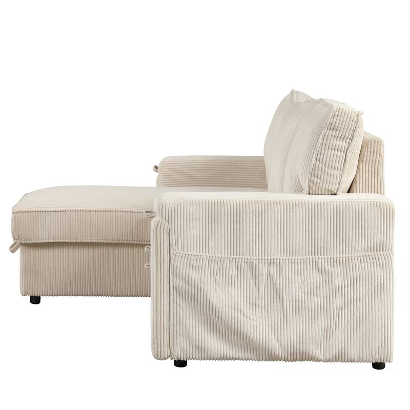 96.1" Polyester Sleeper Sectional Sofa with Storage Bags, Cup Holders and Fold-Out Twin Bed
