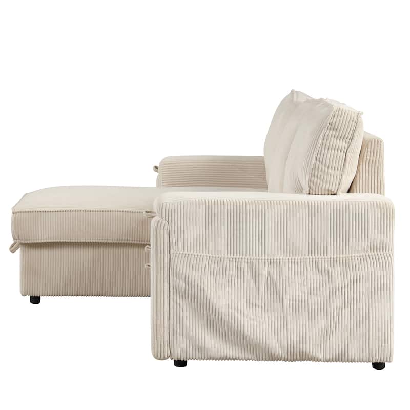 Sleeper Sectional Sofa with Hidden Storage and Cup Holders