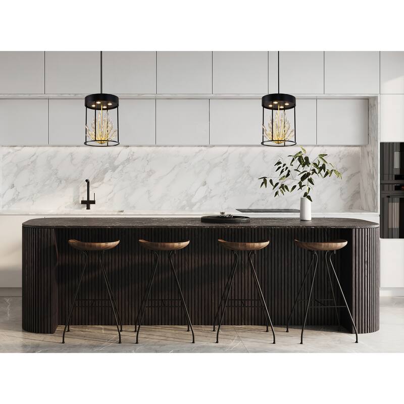 4-Light Matte Black Pendant With Gold Branches And Clear Crystals