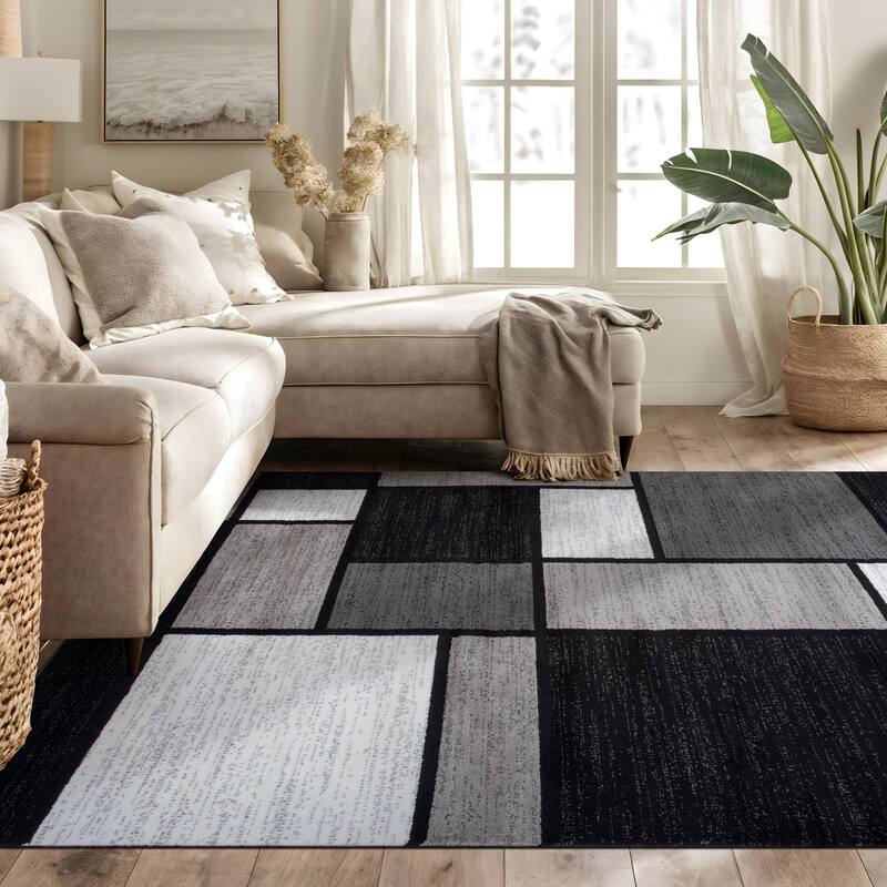 World Rug Gallery Contemporary Modern Boxed Color Block Area Rug
