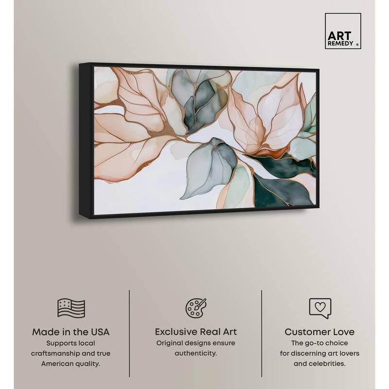 Golden Veined Leaves I Canvas by Art Remedy