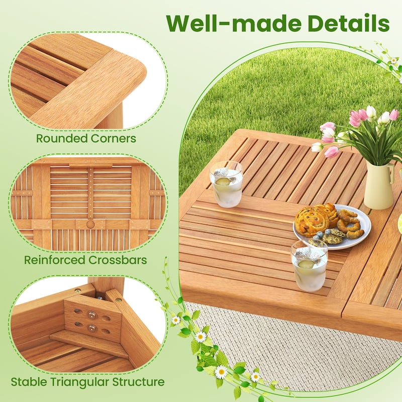 Gymax 9-Pieces Patio Dining Table Set w/8 Chairs Slatted Tabletop