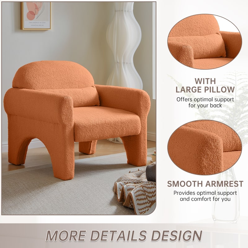 Modern teddy fabric accent chair with lumbar pillow for living room
