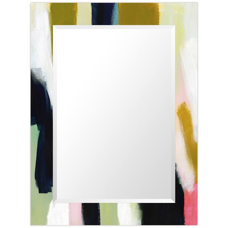 Sunder Rectangular Beveled Wall Mirror on Free Floating Printed Tempered Glass