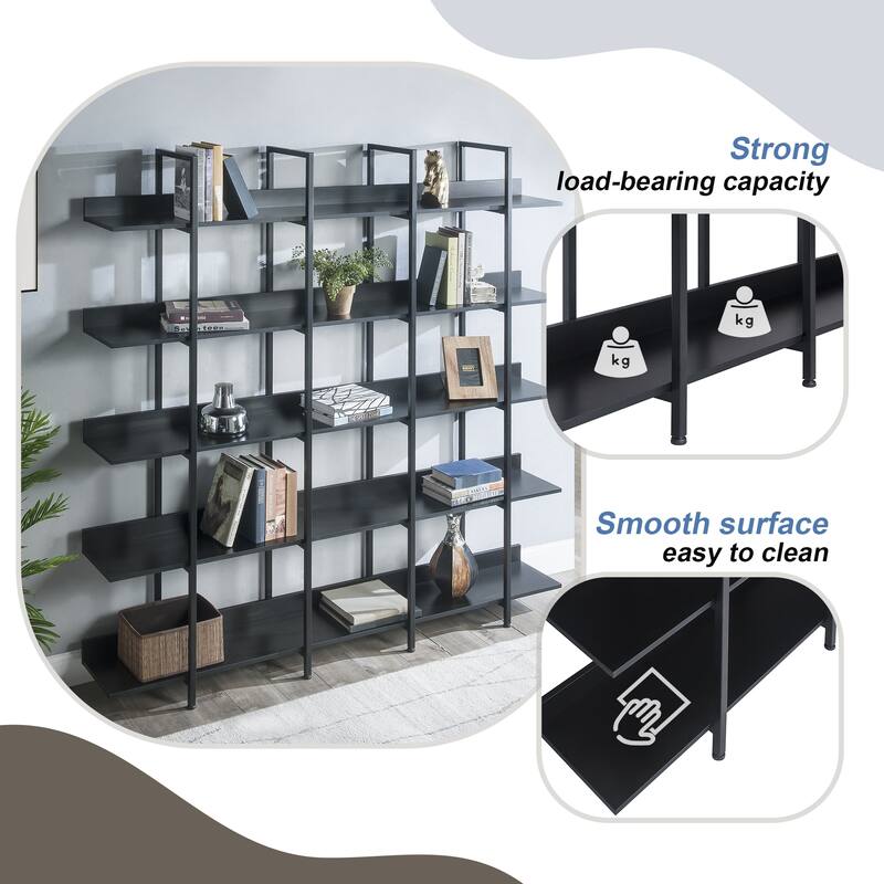 5 Tier Bookshelf Office Bookshelf Metal Frame MDF Board Industrial Style