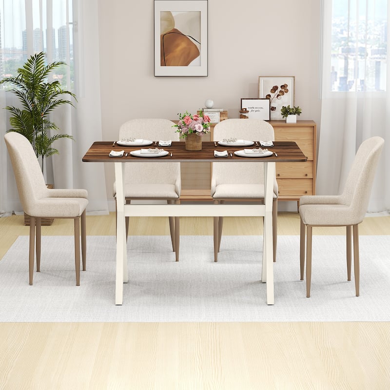 Walnut and White Dining Table with Rubber Wood X-Shaped Frame Ideal for Kitchen or Living Room - 43" x 28" x 30"