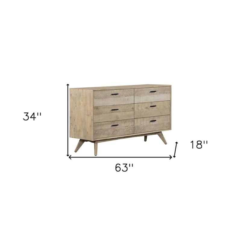 HomeRoots 63" Brown Solid Wood Six Drawer Double Dresser