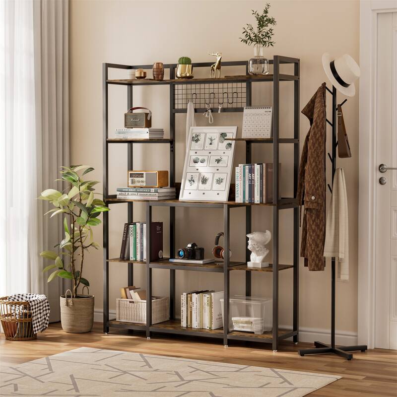 67" Industrial 5-Tier Bookshelves Metal Bookcase Kitchen Storage Shelves