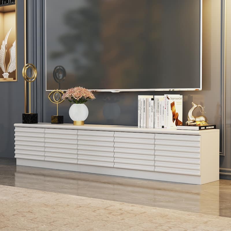 Modern Black TV Stand with Storage Cabinets for Living Room - White