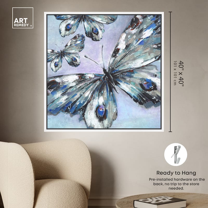 Art Remedy Butterfly Trio Framed Butterfly 1 Piece Canvas Wall Art
