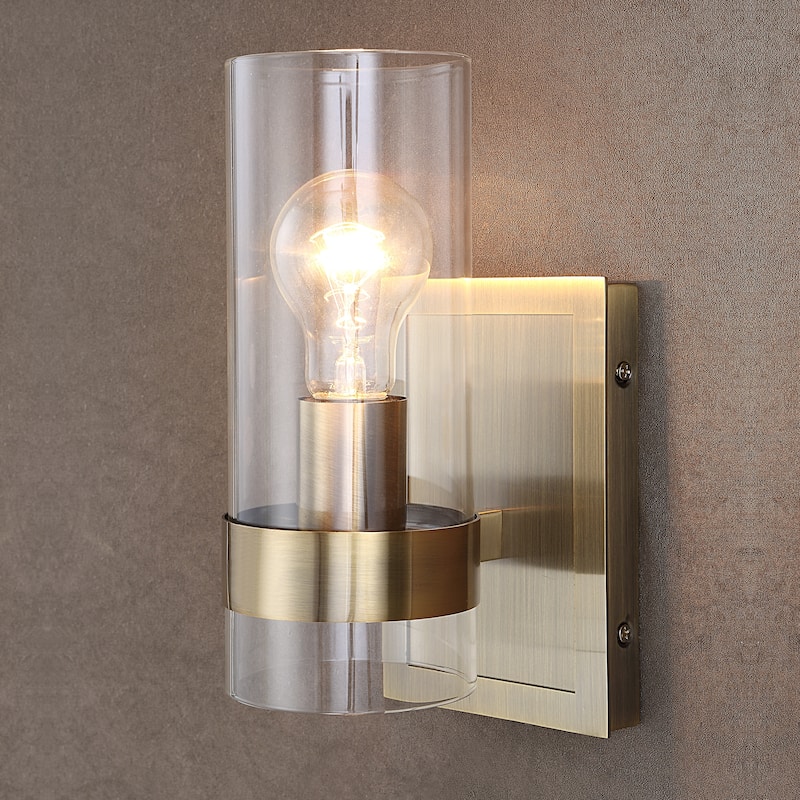 Uttermost Cardiff Antique Brass 1 Light Cylinder Sconce - 10"H x 5"W x 6"D