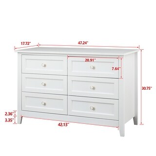 White Square Buffet Tableware Cabinet with 6 Drawers, 47.3