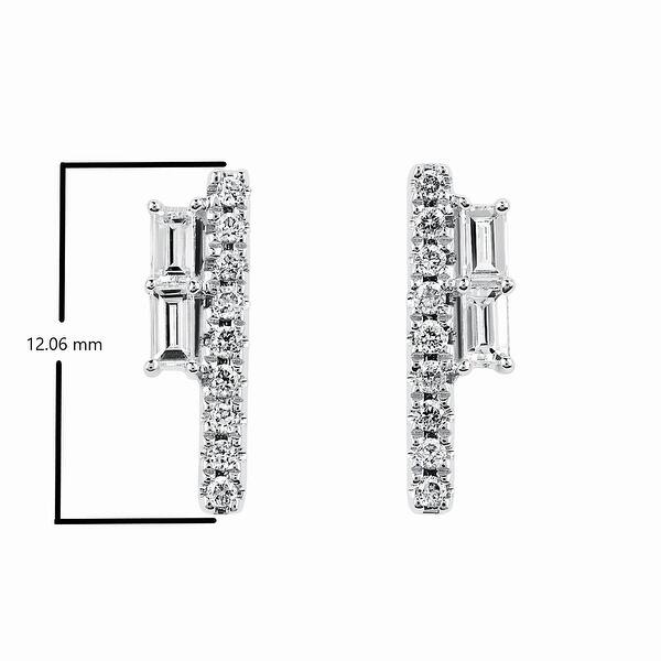 14karat White Gold 1 4cttw Round And Baguette Cut Diamond Asymmetrical Dual Vertical Pillar Earrings Overstock 33364619