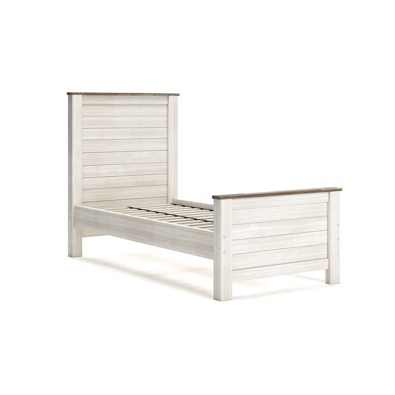Signature Design By Ashley Willowton Vintage Casual White Wash Panel Bed - Whitewash - Width: 42.50"Depth: 81.75"Height: 53.75"