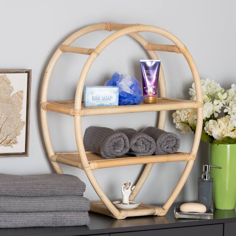 Ruana Bohemian Natural Brown Finished Rattan 3-Tier Display Shelf