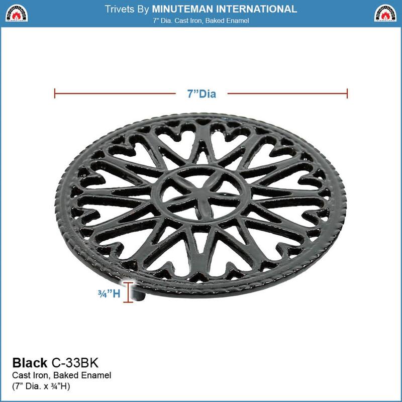 Minuteman International Enameled Sunburst Round Trivet for Stoves, 7 Inch Diameter, Black