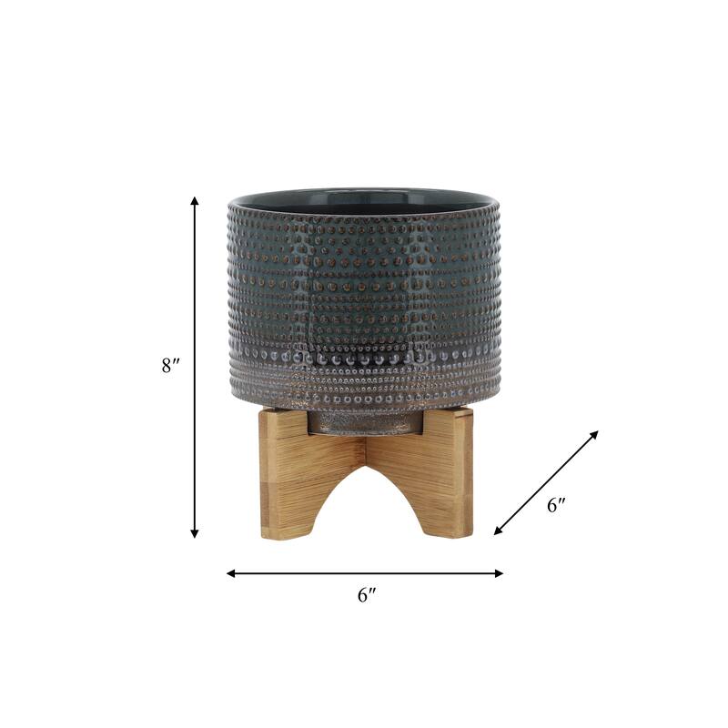 Sagebrook Home Ceramic Planter with Natural Wood Stand