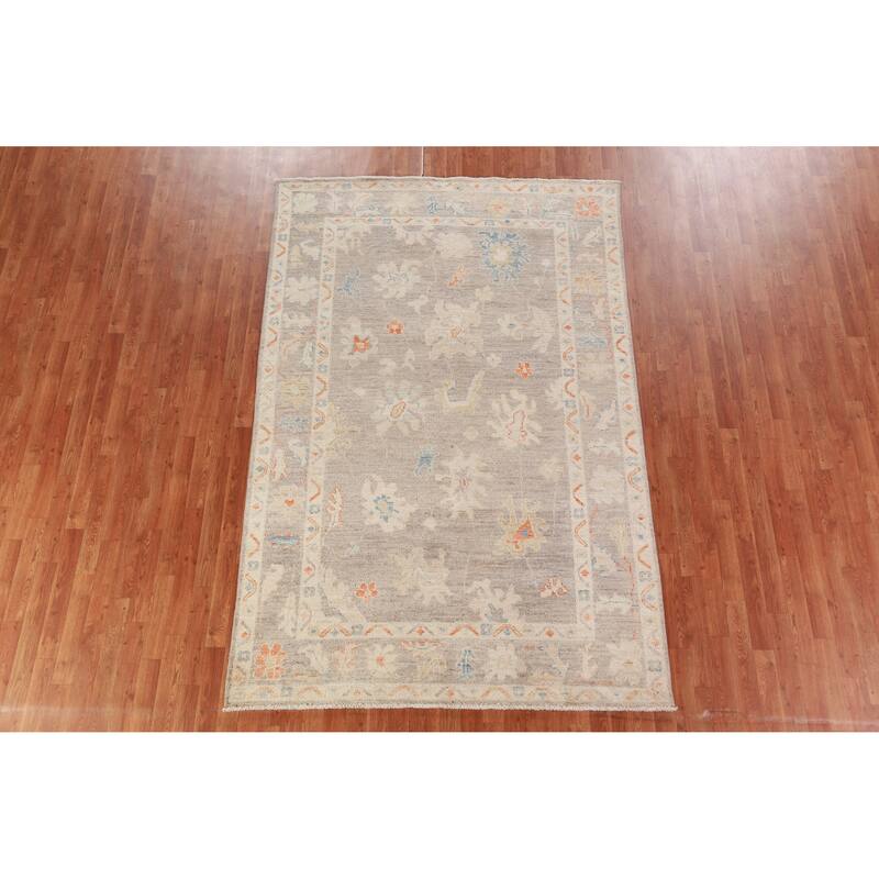 Hand Knotted Oriental 100% Wool Carpet Transitional All-Over Greys & Charcoal Oushak Area Rug - 8' 11'' X 5' 10''