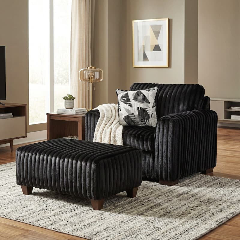 Roundhill Furniture Nolan 2-Piece Living Room Set, Chair and Ottoman - Lush Black