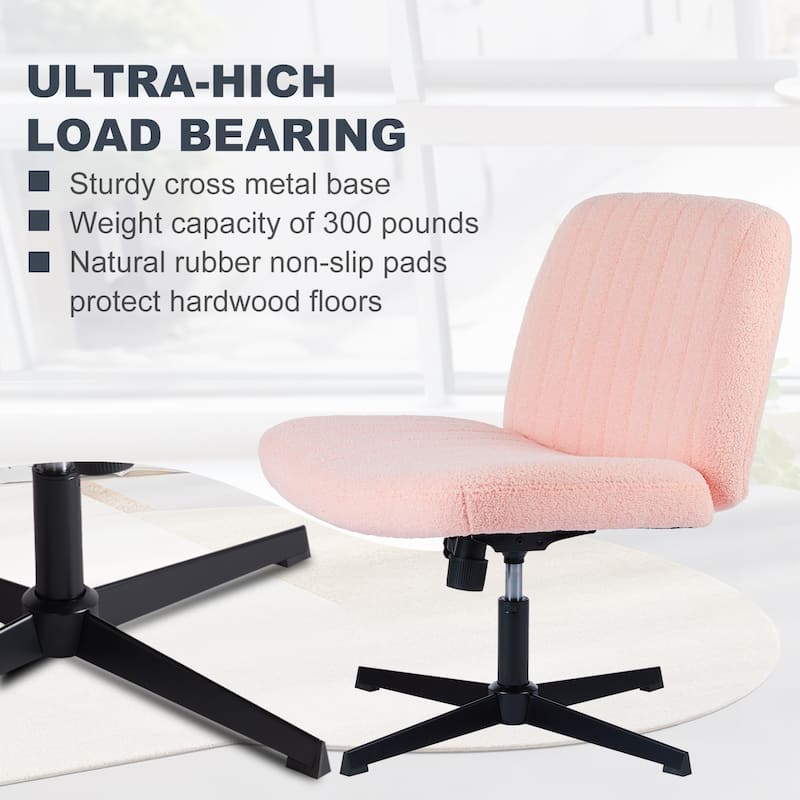 Armless Desk Chair without Wheels Wide Swivel Chair Teddy Fabric Home Office Desk Chairs