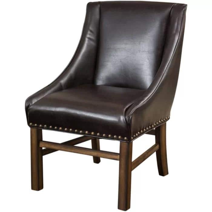 Roomfitters Upholstered Dining Armchair with Nailhead Trim and Curved Backrest, Elegant Accent Chair - Brown