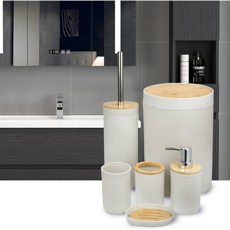 7 Pieces Bamboo Bathroom Accessories Sets