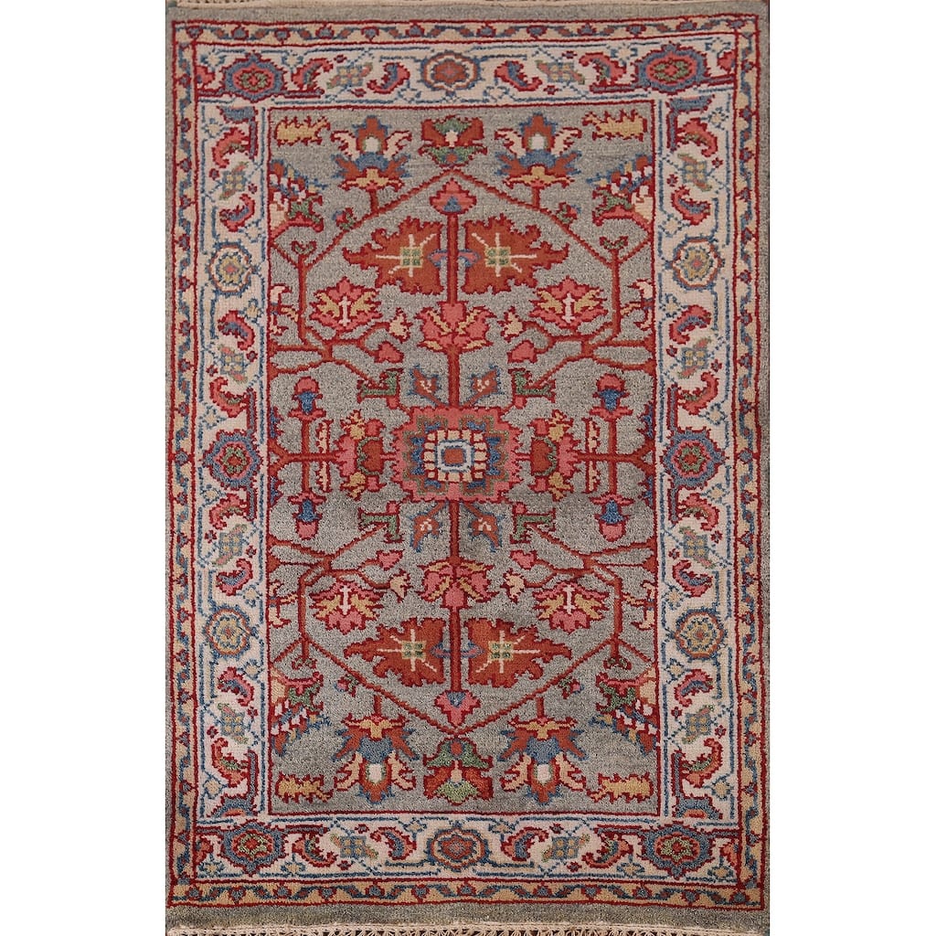 Oushak Indian Accent Rug Hand-Knotted Wool Carpet - 3'0"x 4'11"