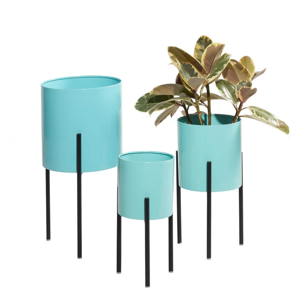 Metal Indoor Outdoor Planter with Removable Stand - Set of 3 Gold, Silver, Black, White, Teal, Yellow - Roche River Decor