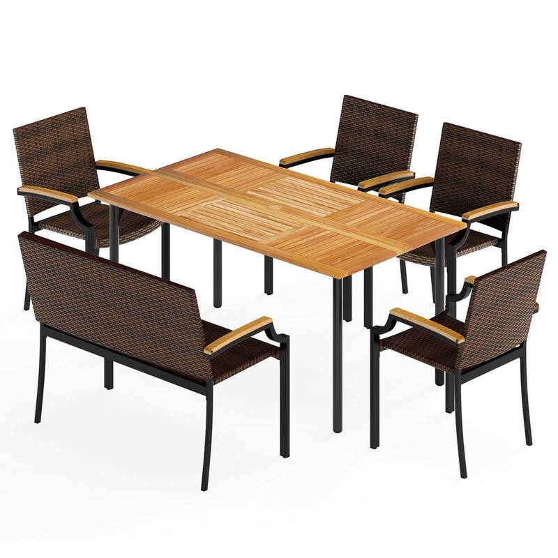 Costway 6 PCS Outdoor Dining Set with Acacia Wood Tabletop, 1.97”