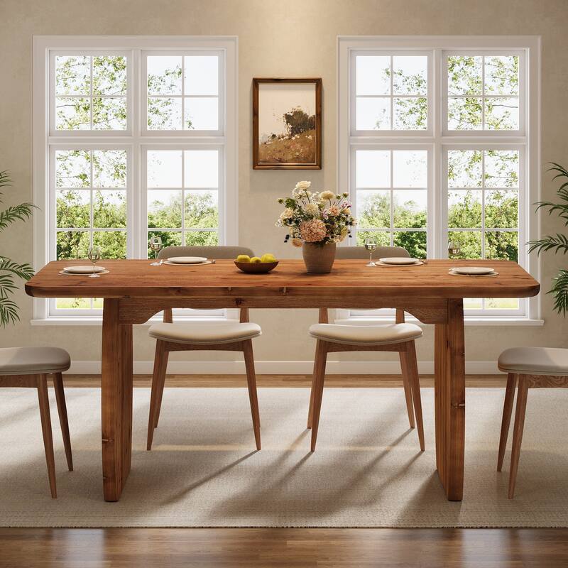 63'' Solid Wood Dining Table for 4-6 People, Sturdy Wooden Legs