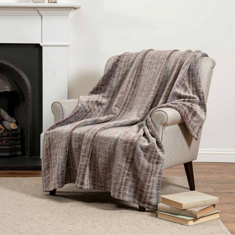 HomeRoots 50" X 70" Burgundy And Beige Striped Microfiber Plush Throw Blanket - Throw - Beige/Burgundy