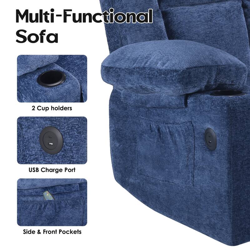 Massage Chair with USB Ports & Cup Holders, Power Lift Recliner Chair, Lounge Chaise Chair with Heat Function