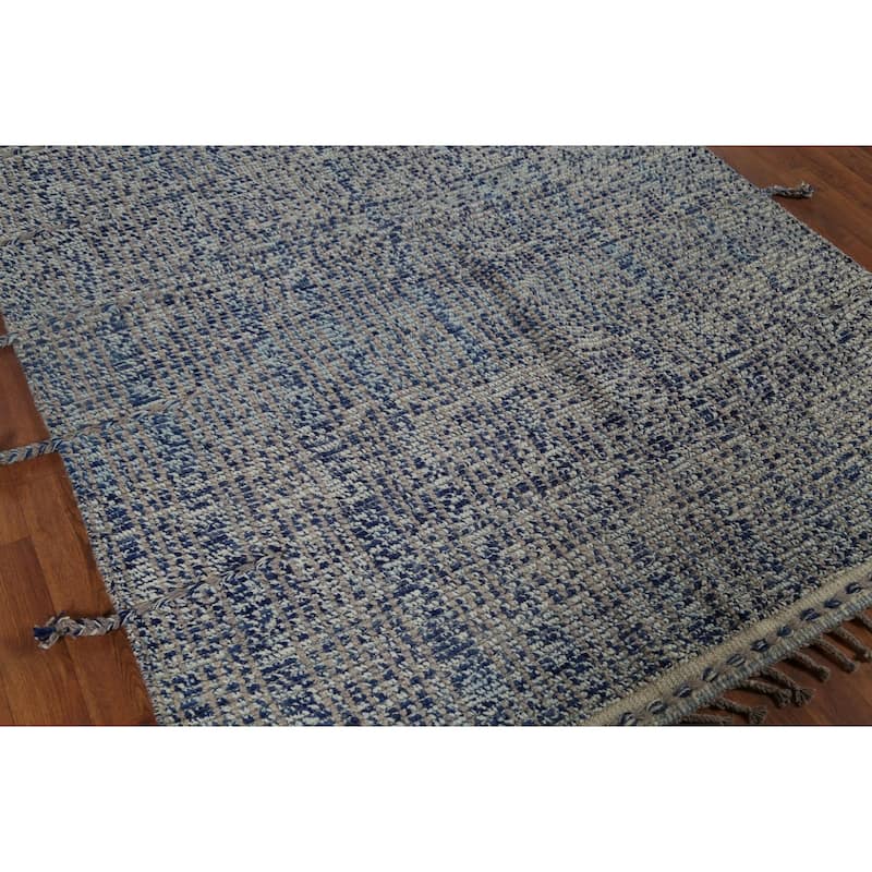 Blue & Gray Moroccan Abstract Area Rug Handmade Wool Carpet - 4'11"x 8'5"