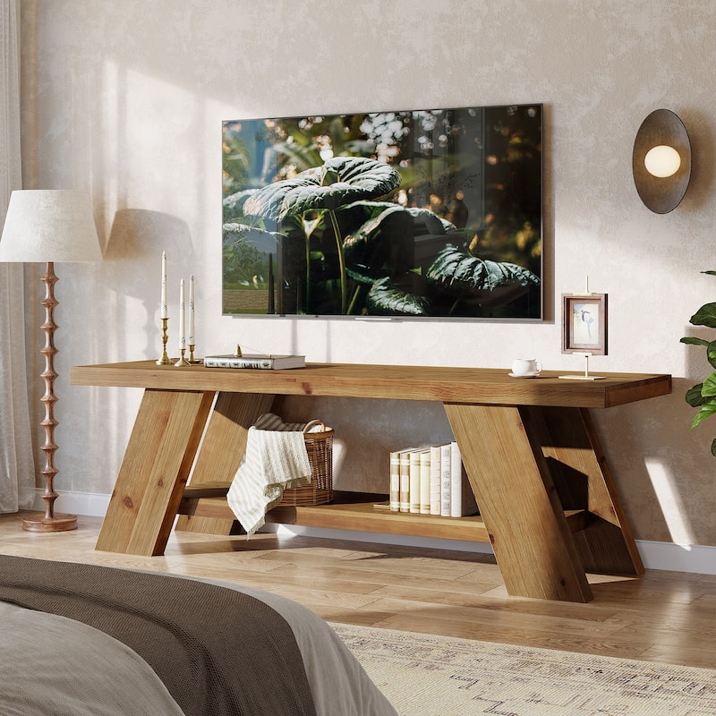 63 Inch Long Solid Wood TV Stand for TVs Up to 75 Inches - 15.75" D x 63" W x 23.62" H