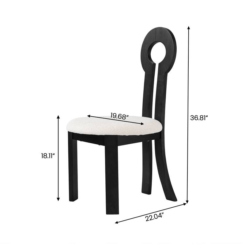 2 Piece Solid Wood Armless Kitchen Dining Chair with Round Backrest and Cushion for Dining Room Kitchen Living Room Bedroom