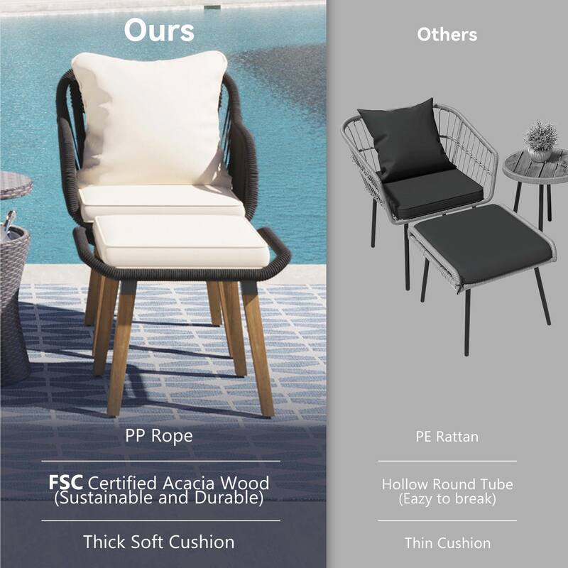 5-Piece Patio Furniture Conversation Set with Wicker Cool Bar Table and Ottomans