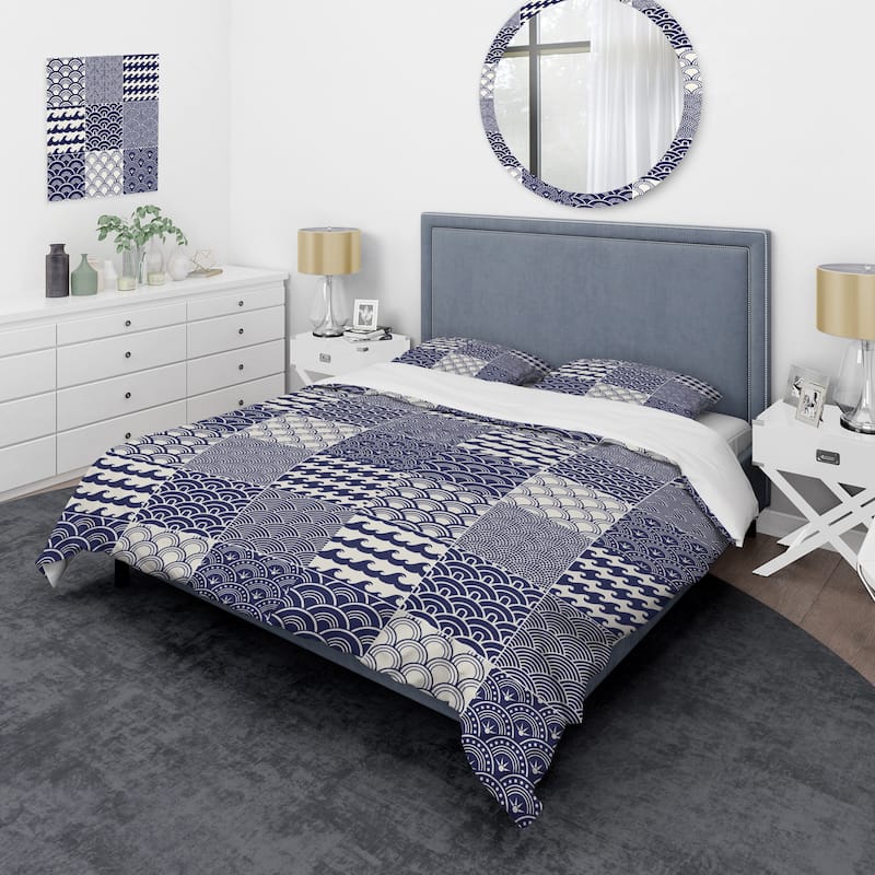 Designart 'Japanese Ocean Wave Pattern' Costal Bedding Set - Duvet Cover & Shams - Twin - 2 Piece
