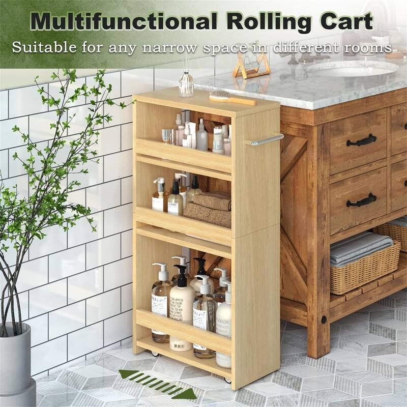 4Tier Rolling Storage Cart Narrow Kitchen Cart with Wheels