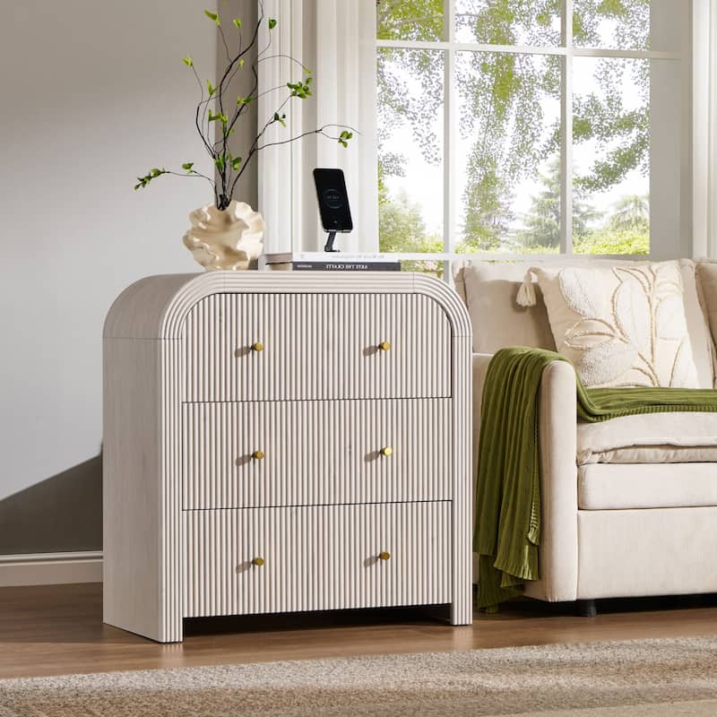 rounded dresser 3 Drawer Curved Dresser for Bedroom Set of 2, Mid Century Modern Chest of  Drawers, Wood Storage Dresser Organizer for Bedroom Living Room Hallway