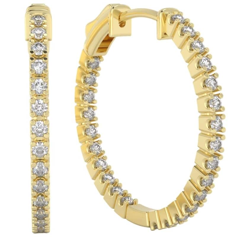 Bliss Diamond 1 Ct Diamond Inside Outside Hoops Lab Grown Earrings Yellow Gold 1"Tall - Yellow