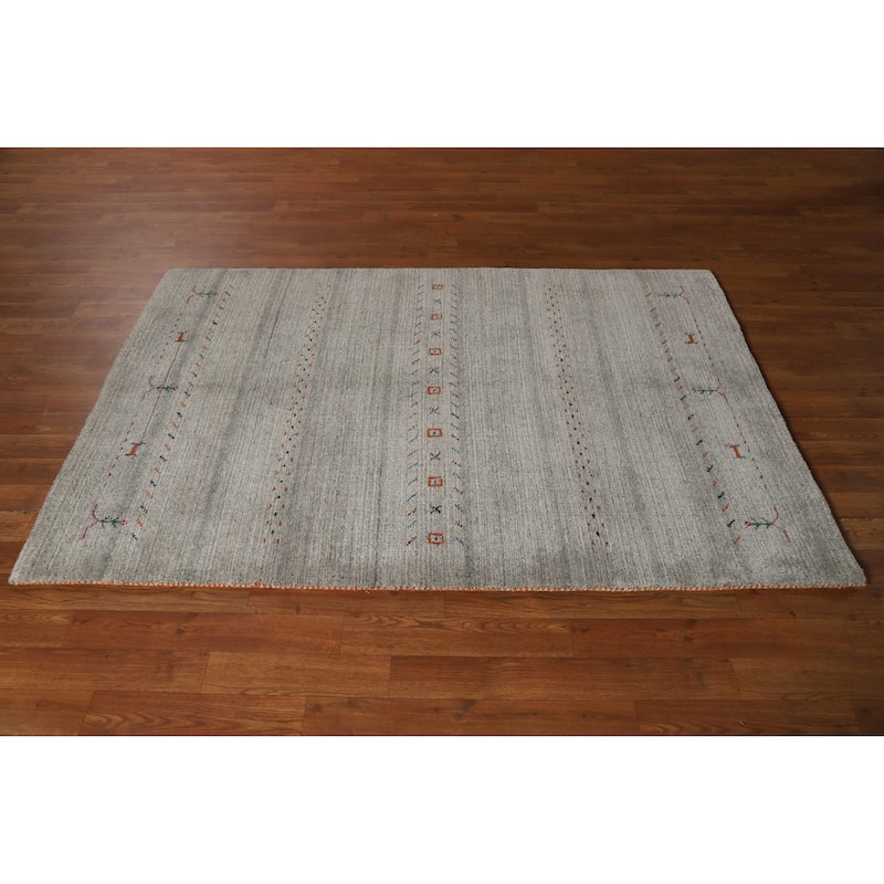 Hand Knotted Oriental 100% Wool Carpet Tribal Animal Pictorial Greys & Charcoal Gabbeh Area Rug - 5' 11'' X 3' 11''