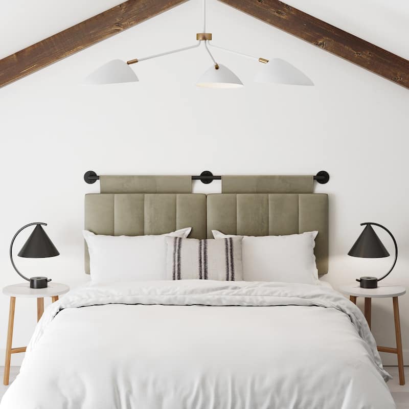 Nathan James Remi Wall Mount Tufted Headboard with Adjustable Straps and Black Metal Rail