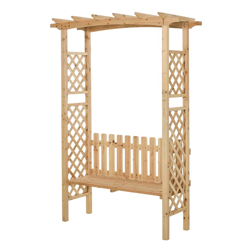 Wooden Garden Arbor for Climbing Plants with Garden Bench, Garden Arch to Grow Grapes & Vines, Patio Decor & 2-Person - Natural