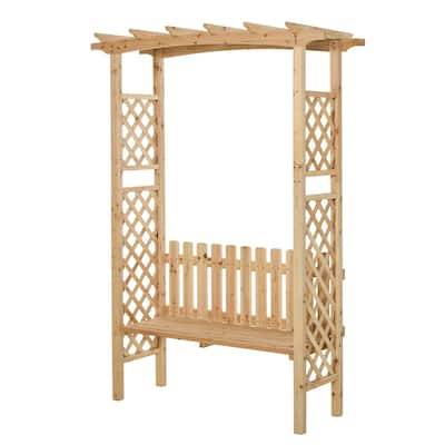 Wooden Garden Arbor for Climbing Plants with Garden Bench, Garden Arch to Grow Grapes & Vines, Patio Decor & 2-Person