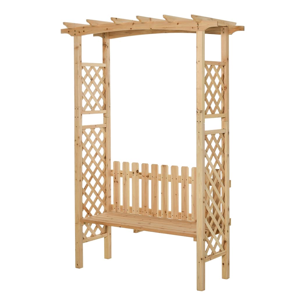 Wooden Garden Arbor for Climbing Plants with Garden Bench to Grow Grapes & Vines, 2-Person Outdoor Wood Decorative Seating